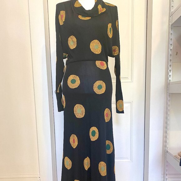 Rare - Koos Van Den Akker Couture 60's/70's Op Art Print Silk Jersey Maxi Dress - Picture 1 of 11